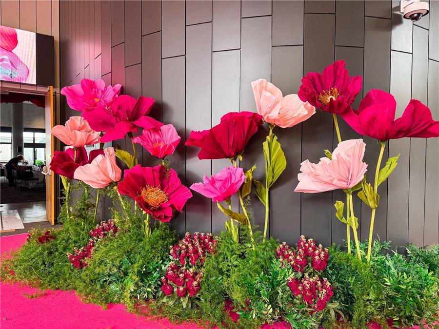 Giant paper flowers installation