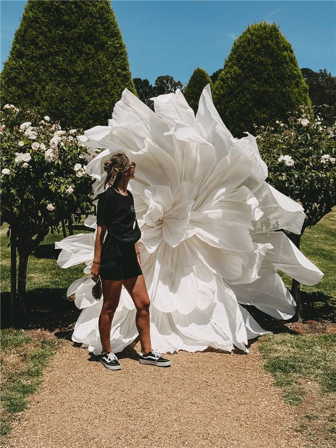 Giant paper flowers installation