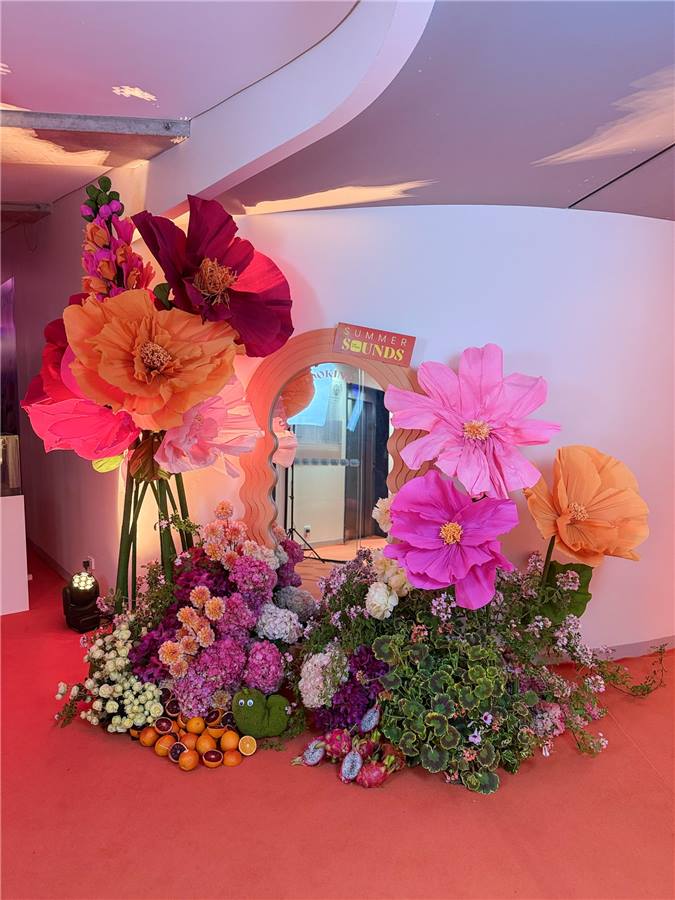 Giant paper flowers at an event
