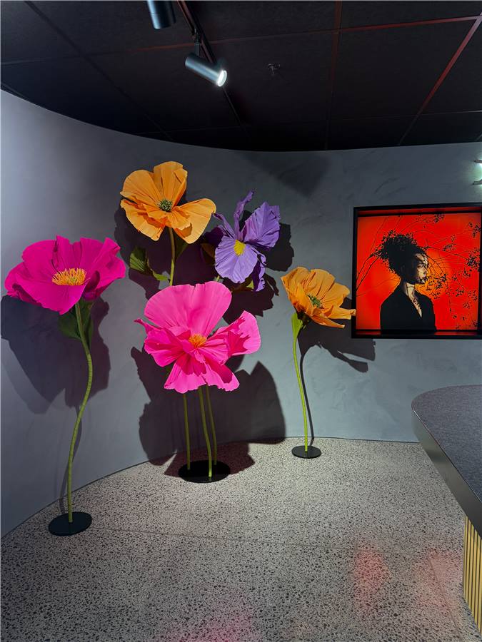 Giant paper flowers installation